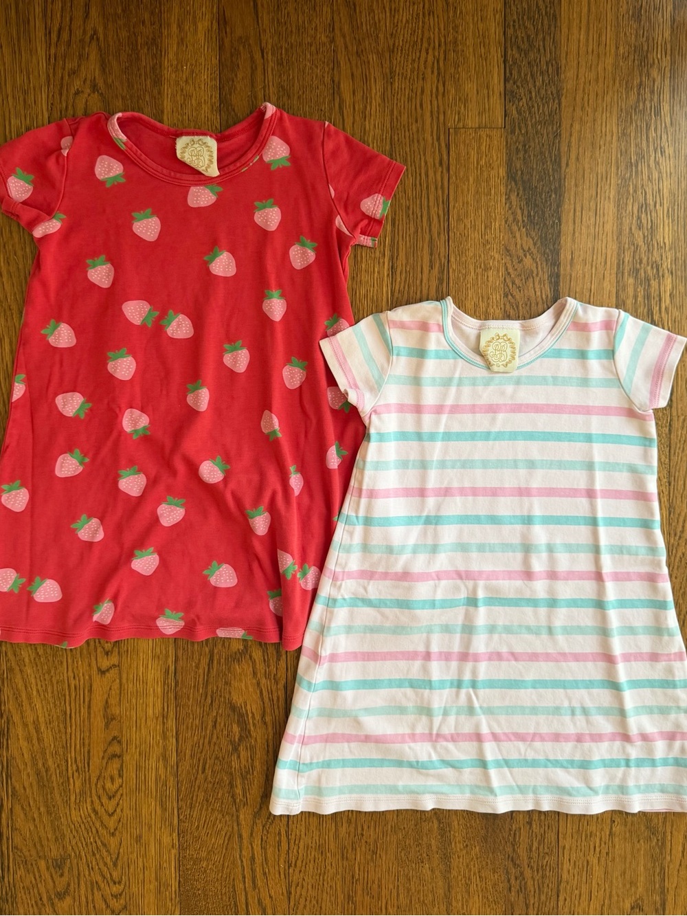 Set/2 Beaufort Bonnet Co Play Dresses - Red Strawberry & Pastel Stripes 7